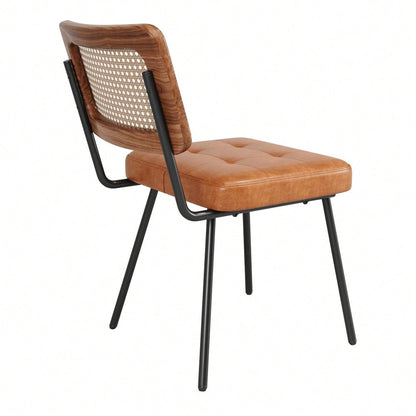 Esszimmerstuhl aus Kunstleder (2 Stück) Rattan-Loungesessel Schminkstuhl Ergonomischer Stuhl Leichter Luxusstuhl Retro-Stuhl