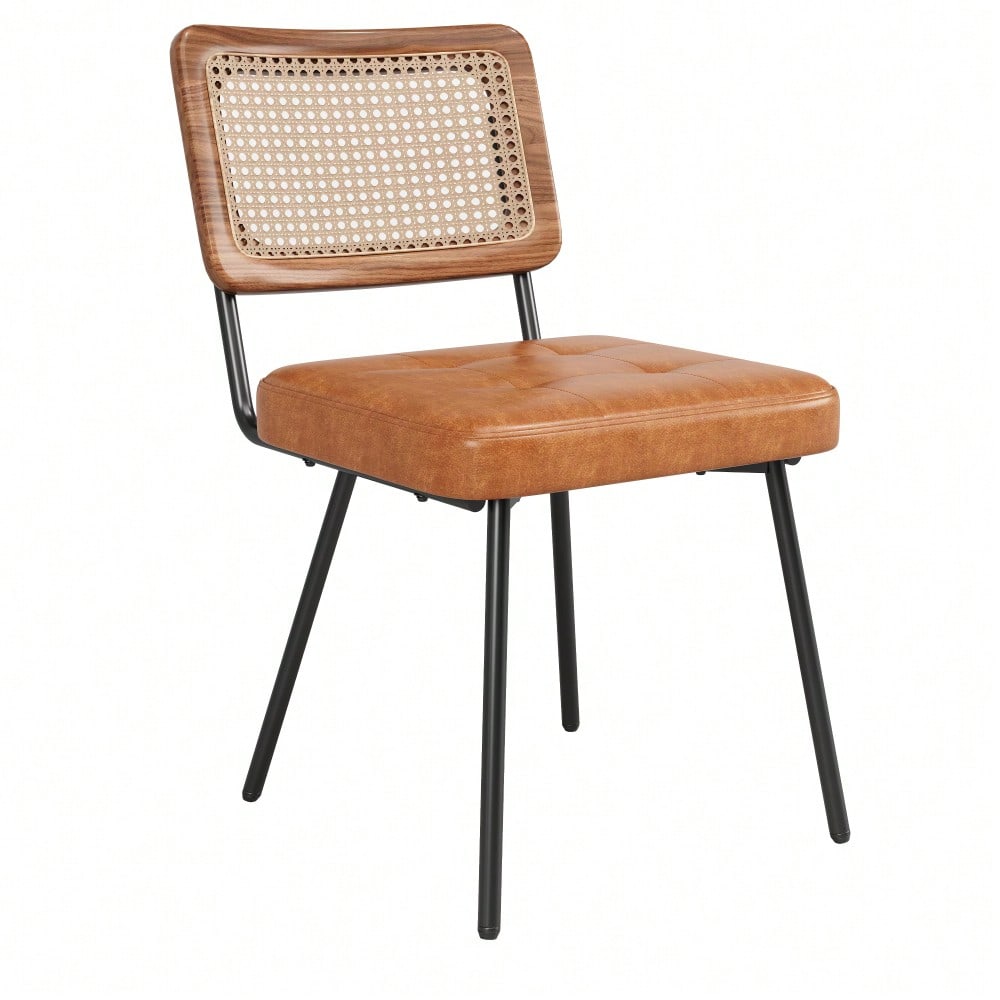 Esszimmerstuhl aus Kunstleder (2 Stück) Rattan-Loungesessel Schminkstuhl Ergonomischer Stuhl Leichter Luxusstuhl Retro-Stuhl