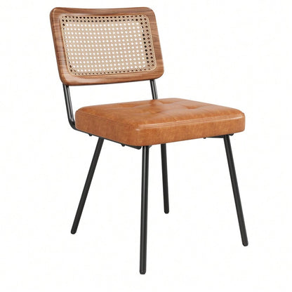 Esszimmerstuhl aus Kunstleder (2 Stück) Rattan-Loungesessel Schminkstuhl Ergonomischer Stuhl Leichter Luxusstuhl Retro-Stuhl