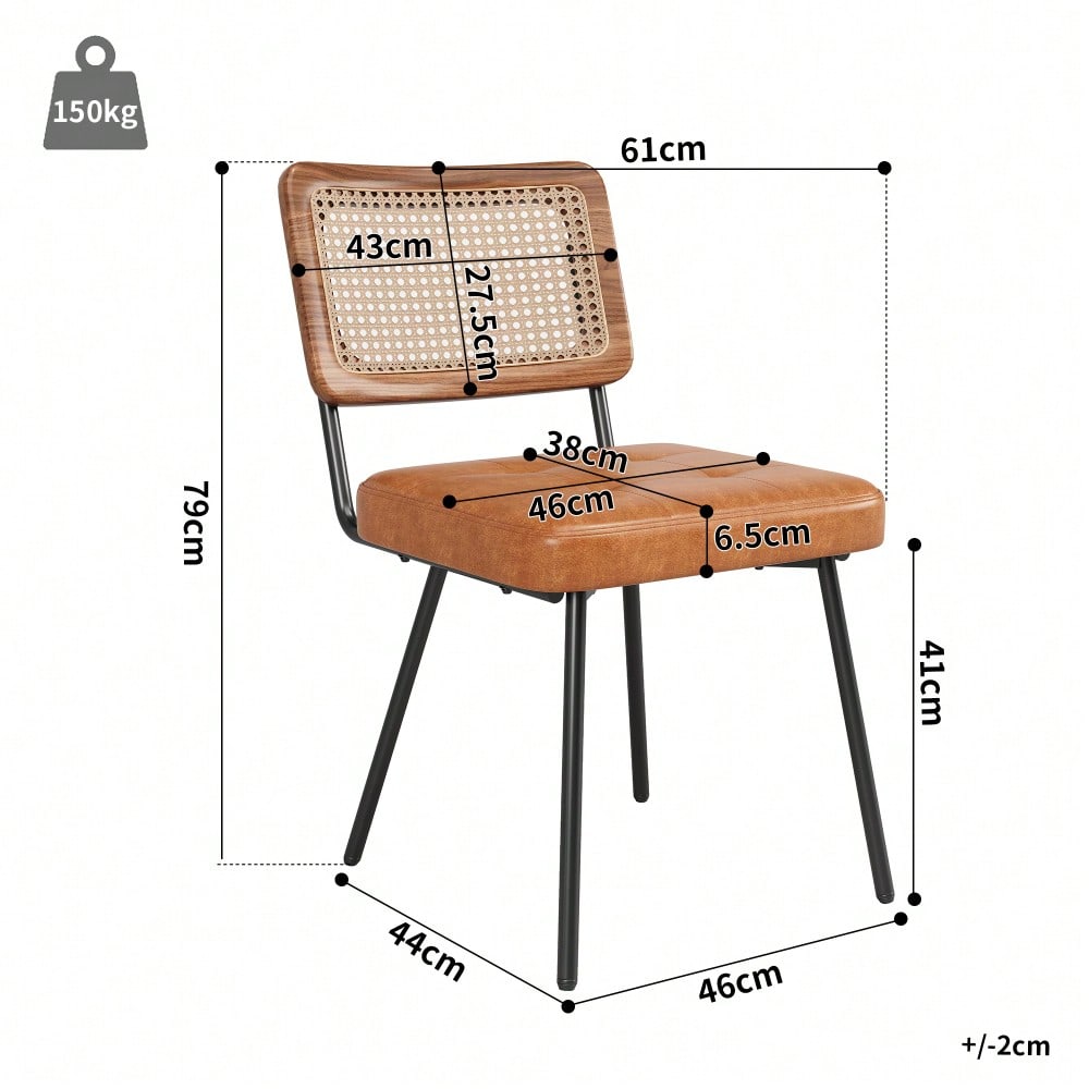 Esszimmerstuhl aus Kunstleder (2 Stück) Rattan-Loungesessel Schminkstuhl Ergonomischer Stuhl Leichter Luxusstuhl Retro-Stuhl