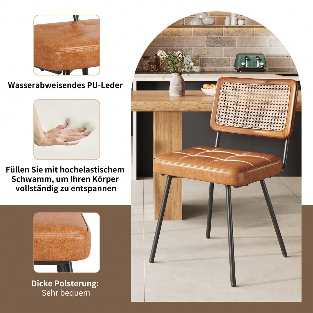 Esszimmerstuhl aus Kunstleder (2 Stück) Rattan-Loungesessel Schminkstuhl Ergonomischer Stuhl Leichter Luxusstuhl Retro-Stuhl