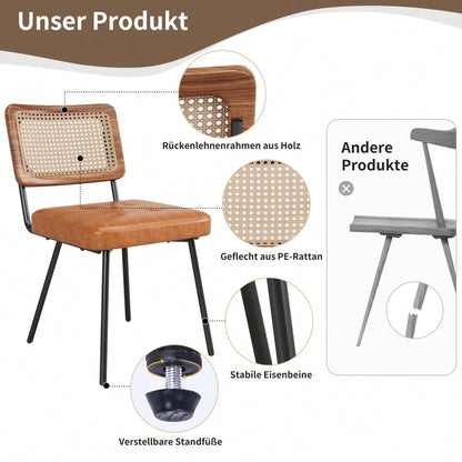 Esszimmerstuhl aus Kunstleder (2 Stück) Rattan-Loungesessel Schminkstuhl Ergonomischer Stuhl Leichter Luxusstuhl Retro-Stuhl