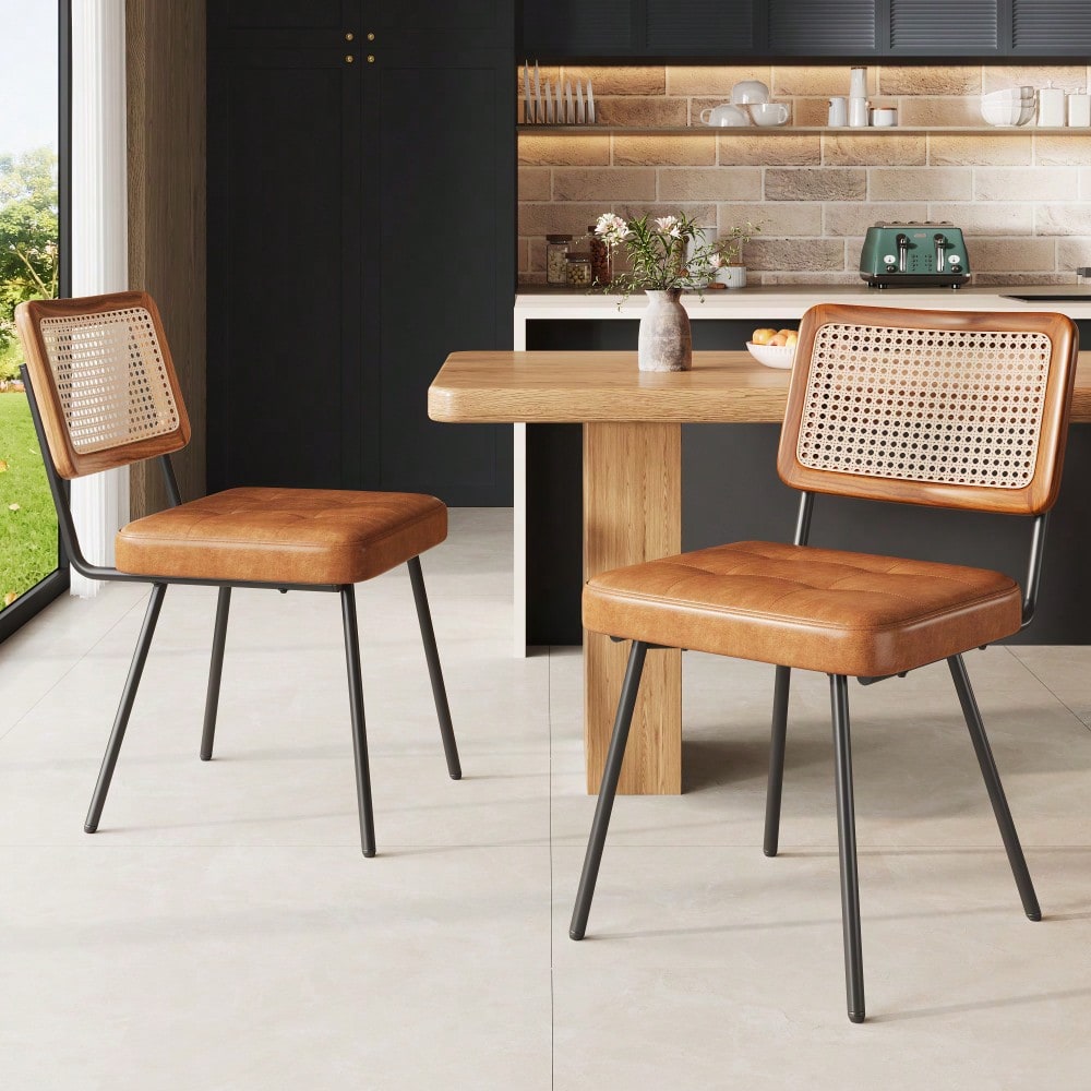 Esszimmerstuhl aus Kunstleder (2 Stück) Rattan-Loungesessel Schminkstuhl Ergonomischer Stuhl Leichter Luxusstuhl Retro-Stuhl