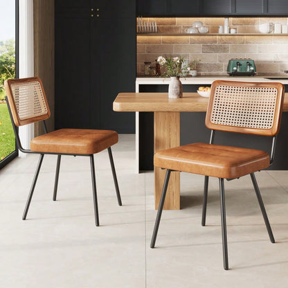 Esszimmerstuhl aus Kunstleder (2 Stück) Rattan-Loungesessel Schminkstuhl Ergonomischer Stuhl Leichter Luxusstuhl Retro-Stuhl