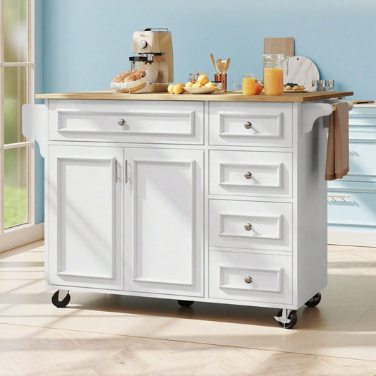Kücheninsel(110×45-75×92cm),Modernes Küchensiland, Küchenschrank, Abnehmbare Servierwagen buffetschrank, Speisewagen mit Vintage-Muster, buffetschrank, Multifunktionale Esstisch mit Speicherraum,weiß