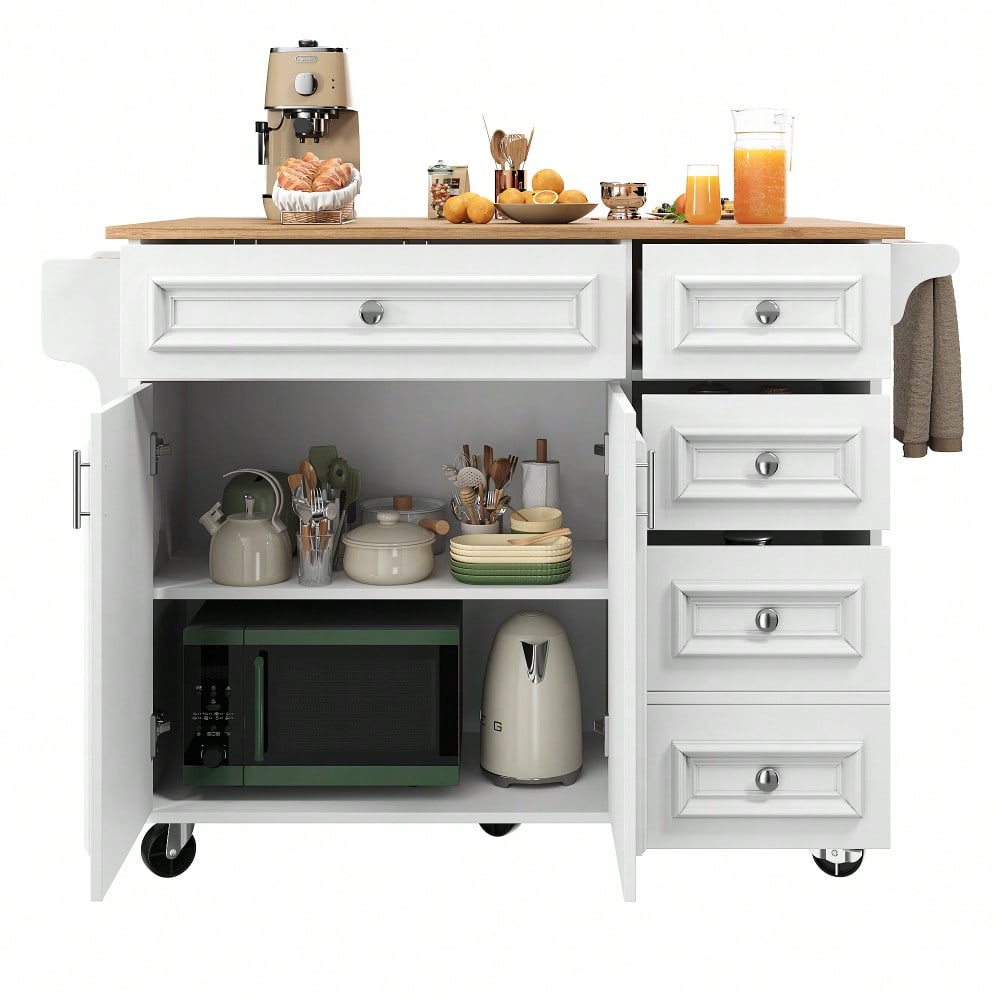 Kücheninsel(110×45-75×92cm),Modernes Küchensiland, Küchenschrank, Abnehmbare Servierwagen buffetschrank, Speisewagen mit Vintage-Muster, buffetschrank, Multifunktionale Esstisch mit Speicherraum,weiß
