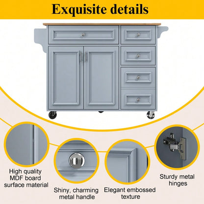 Kücheninsel(110×45-75×92cm),Modernes Küchensiland, Küchenschrank, Abnehmbare Servierwagen buffetschrank, Speisewagen mit Vintage-Muster, buffetschrank, Multifunktionale Esstisch mit Speicherraum,Blau