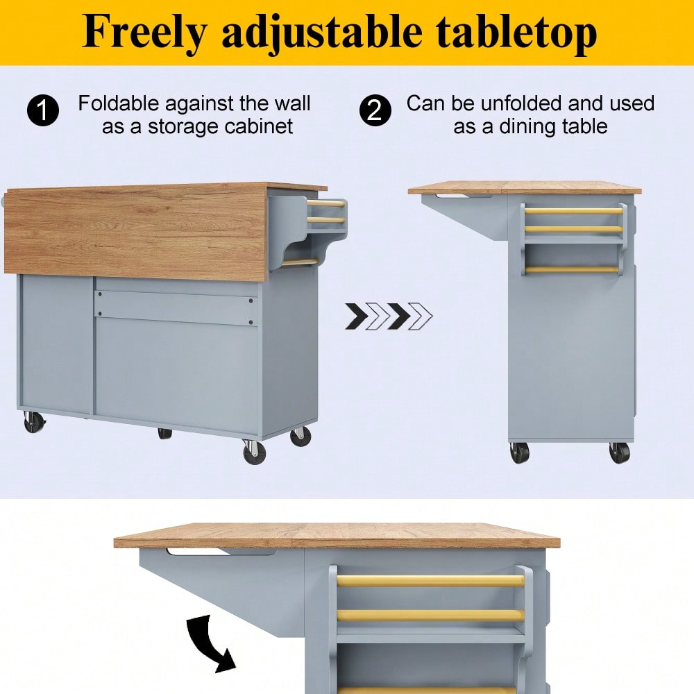 Kücheninsel(110×45-75×92cm),Modernes Küchensiland, Küchenschrank, Abnehmbare Servierwagen buffetschrank, Speisewagen mit Vintage-Muster, buffetschrank, Multifunktionale Esstisch mit Speicherraum,Blau