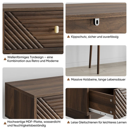 Schreibtisch, Mid-Century Modern Konsolentisch mit Schubladen, Retro-Empfangstisch mit offenen Ablageflächen, moderner Sofatisch für Wohnzimmer, Foyer und Flur, Walnuss