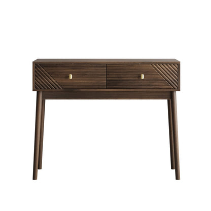 Schreibtisch, Mid-Century Modern Konsolentisch mit Schubladen, Retro-Empfangstisch mit offenen Ablageflächen, moderner Sofatisch für Wohnzimmer, Foyer und Flur, Walnuss