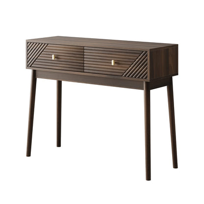 Schreibtisch, Mid-Century Modern Konsolentisch mit Schubladen, Retro-Empfangstisch mit offenen Ablageflächen, moderner Sofatisch für Wohnzimmer, Foyer und Flur, Walnuss