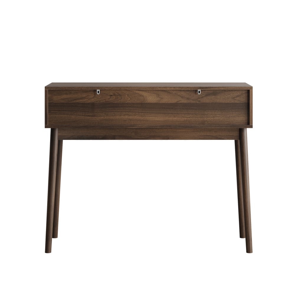 Schreibtisch, Mid-Century Modern Konsolentisch mit Schubladen, Retro-Empfangstisch mit offenen Ablageflächen, moderner Sofatisch für Wohnzimmer, Foyer und Flur, Walnuss