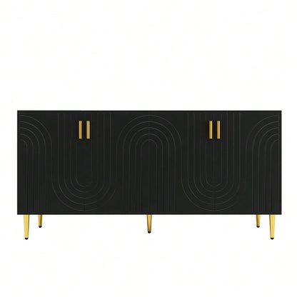 Schwarzes Sideboard (152 x 40 x 75 cm) mit einzigartigem Wellendesign und goldenen Griffen und Füßen, das einen eleganten Essbereich schafft(Previous sku:N620P17539192AAS)