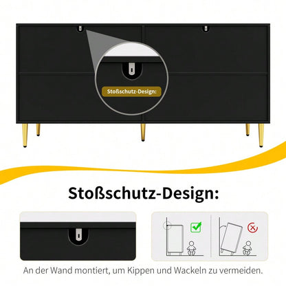 Schwarzes Sideboard (152 x 40 x 75 cm) mit einzigartigem Wellendesign und goldenen Griffen und Füßen, das einen eleganten Essbereich schafft(Previous sku:N620P17539192AAS)