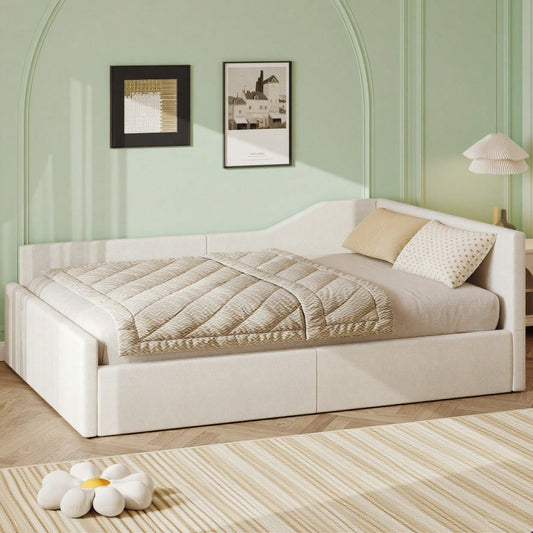 Gepolstertes 140x200 Tagesbett mit Stauraum darunter, Beige