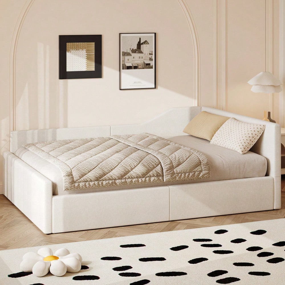 Gepolstertes 140x200 Tagesbett mit Stauraum darunter, Beige