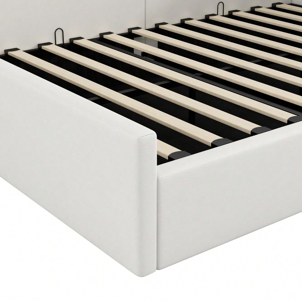 Gepolstertes 140x200 Tagesbett mit Stauraum darunter, Beige