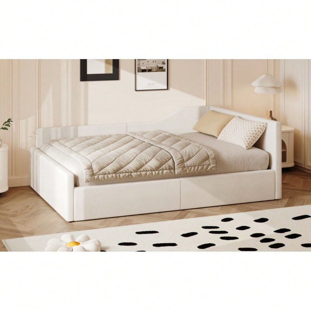 Gepolstertes 140x200 Tagesbett mit Stauraum darunter, Beige