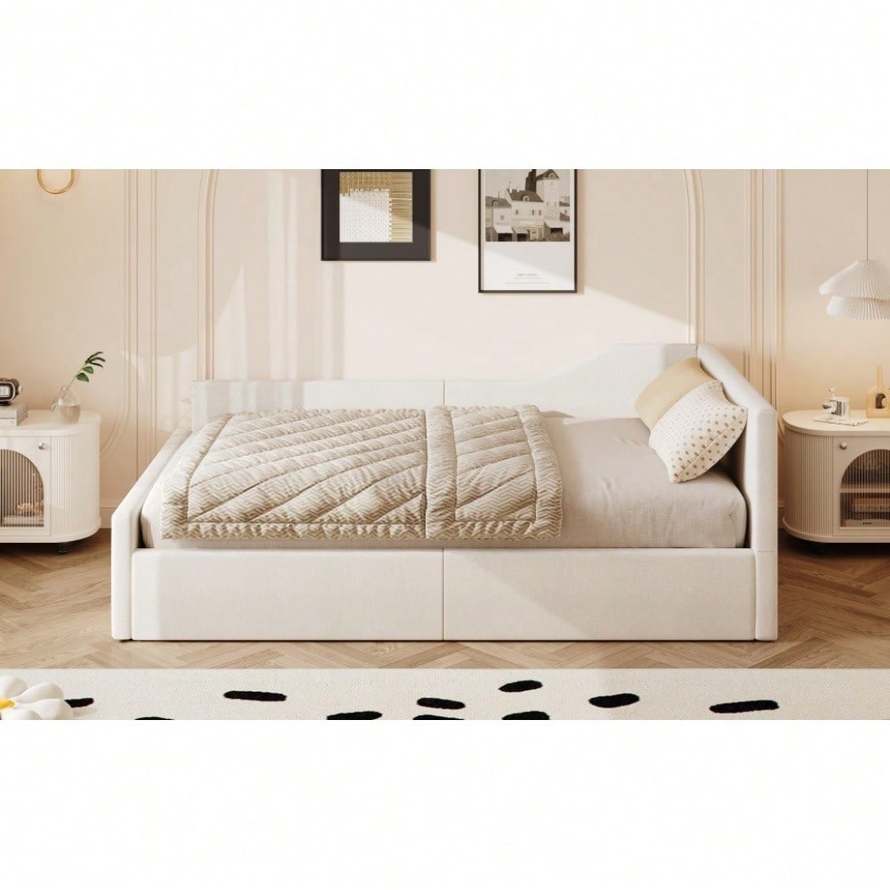 Gepolstertes 140x200 Tagesbett mit Stauraum darunter, Beige