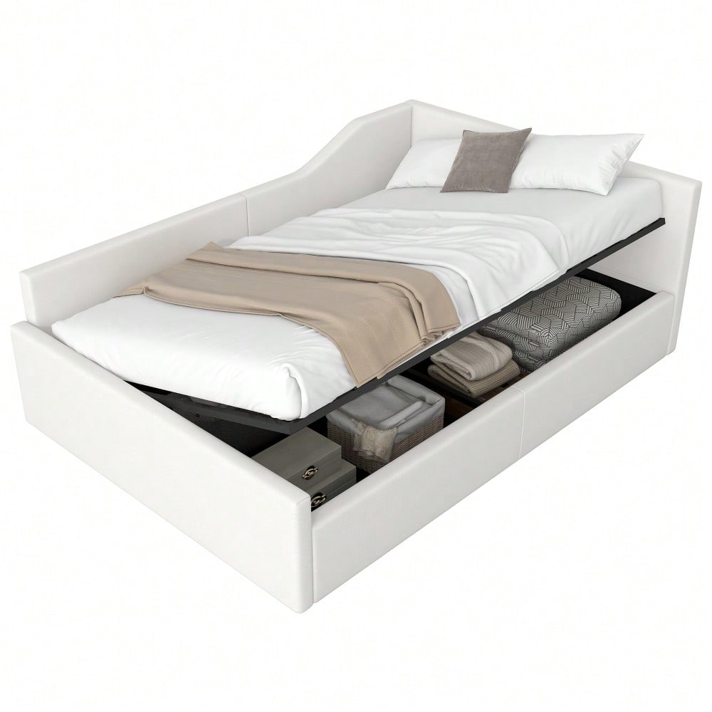 Gepolstertes 140x200 Tagesbett mit Stauraum darunter, Beige