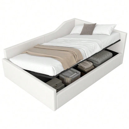 Gepolstertes 140x200 Tagesbett mit Stauraum darunter, Beige