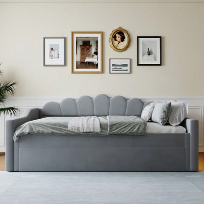 Gepolstertes 140 x 200 cm Tagesbett mit LED-Gürtel und Ausziehbett, Grau