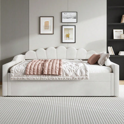 Gepolstertes 140 x 200 cm Tagesbett mit LED-Gürtel und Ausziehbett, Beige