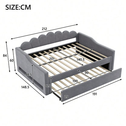 Gepolstertes 140 x 200 cm Tagesbett mit LED-Gürtel und Ausziehbett, Grau