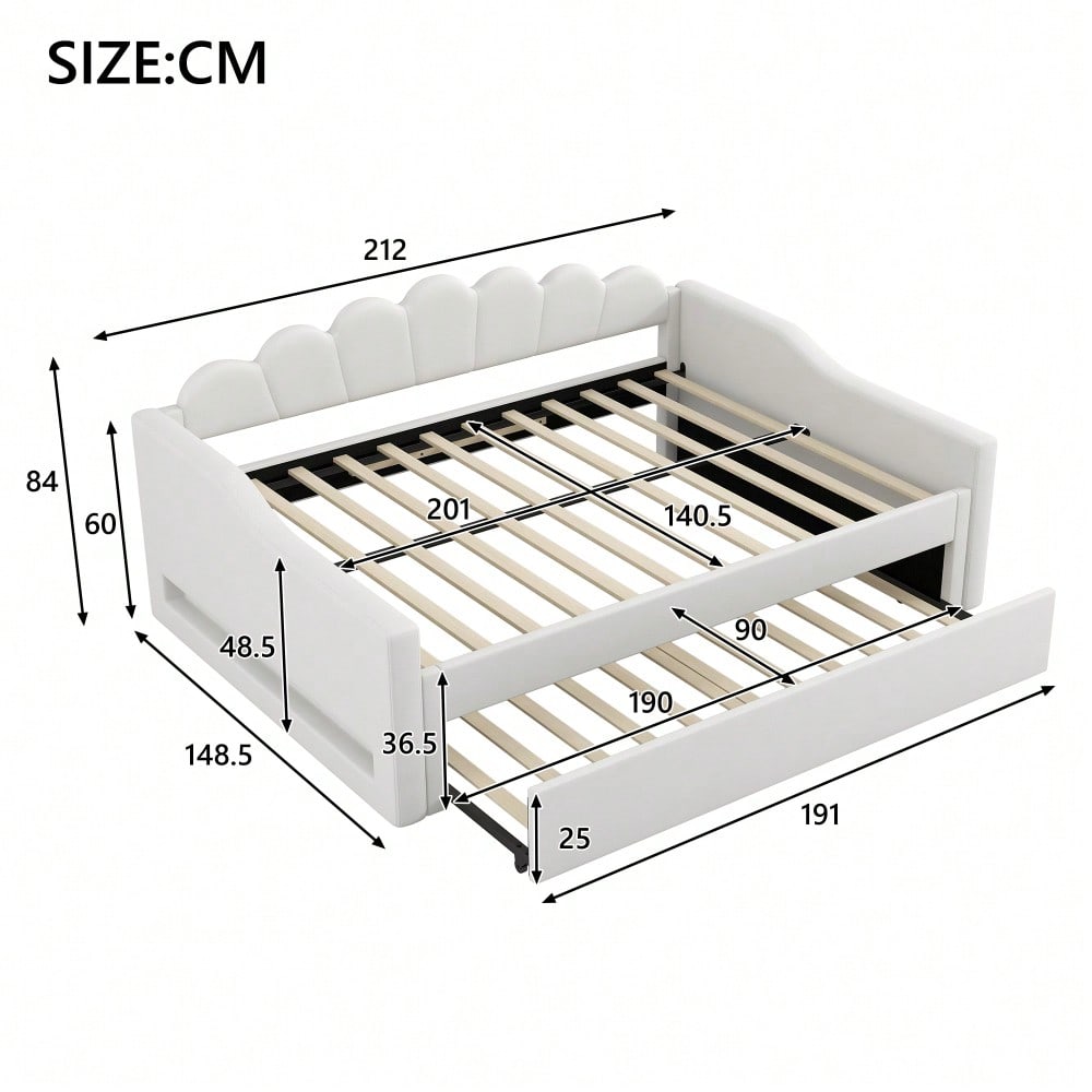 Gepolstertes 140 x 200 cm Tagesbett mit LED-Gürtel und Ausziehbett, Beige