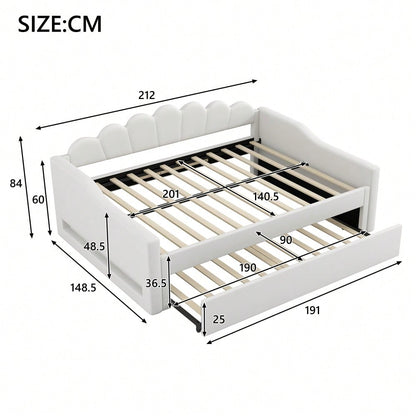 Gepolstertes 140 x 200 cm Tagesbett mit LED-Gürtel und Ausziehbett, Beige