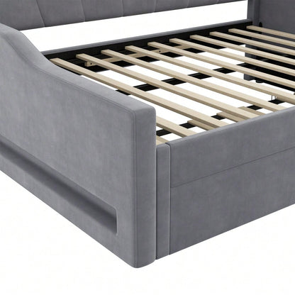 Gepolstertes 140 x 200 cm Tagesbett mit LED-Gürtel und Ausziehbett, Grau