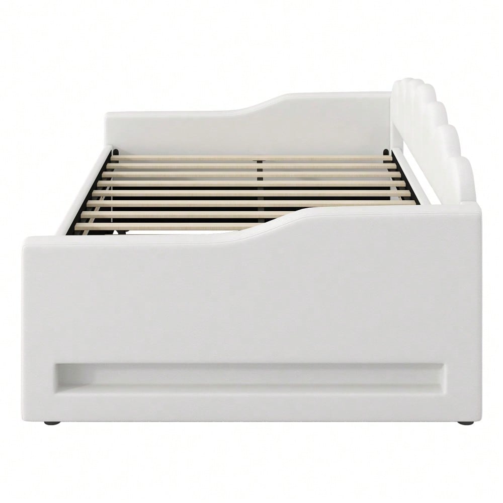 Gepolstertes 140 x 200 cm Tagesbett mit LED-Gürtel und Ausziehbett, Beige