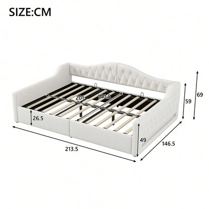 Gepolstertes 140x200 Tagesbett mit LED-Gürtel und Stauraum darunter, Beige