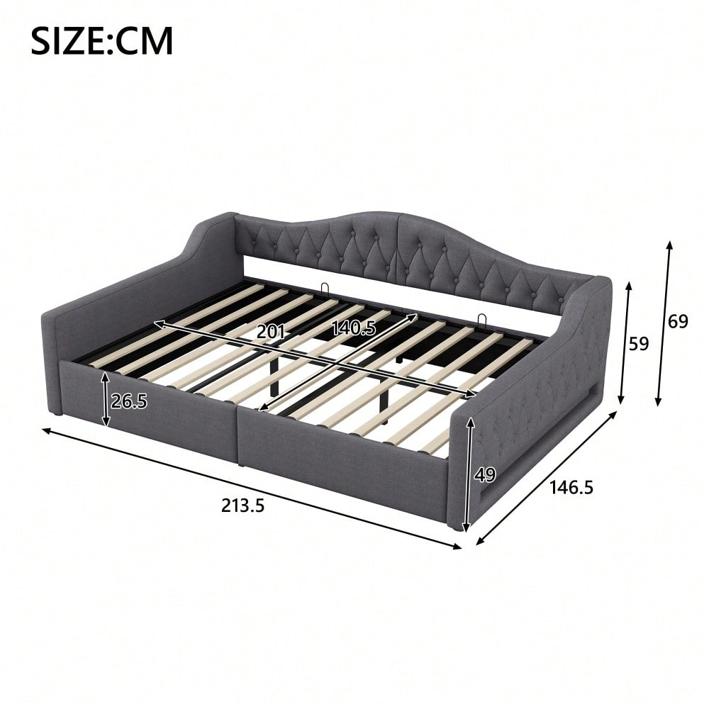Gepolstertes 140x200 Tagesbett mit LED-Gürtel und Stauraum darunter, Grau