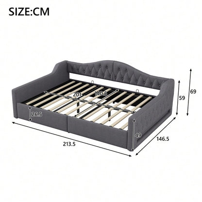 Gepolstertes 140x200 Tagesbett mit LED-Gürtel und Stauraum darunter, Grau