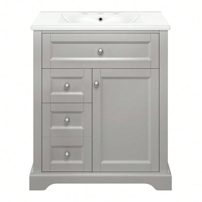 76x46x87cmBodenstehender Badezimmerschrank mit Waschbeck, Waschtisch, feuchtigkeitsbeständig lackiert, Soft-Close-Schubladenführungen, Türregale,ausklappbare Schublade,verstellbare Ablagefläche, grau