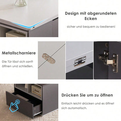 Hebbarer Multifunktions-Couchtisch - Tischplatte öffnet sich zu 2 Tischen, Dunkelgrau + Hellgrau, große Kapazität, moderne Wohnzimmermöbel, Büro Esstisch Beistelltisch Multifunktionstisch