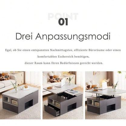 Hebbarer Multifunktions-Couchtisch - Tischplatte öffnet sich zu 2 Tischen, Dunkelgrau + Hellgrau, große Kapazität, moderne Wohnzimmermöbel, Büro Esstisch Beistelltisch Multifunktionstisch
