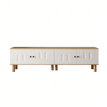 Wohnwand, 3-tlg ., best. aus: Highboard, Schränke, Wandboard. Weiße und hölzerne, geschnitzte Türpaneele.