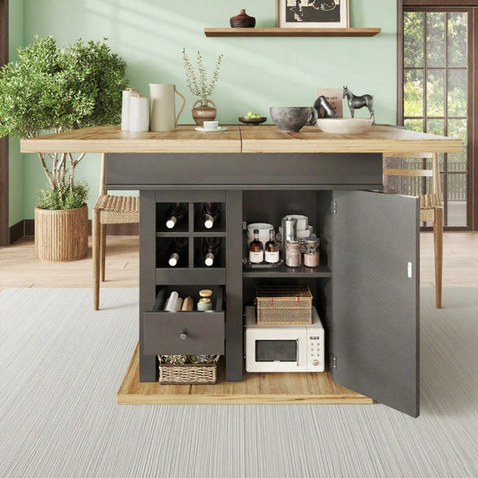 Esstisch Teleskoptisch(110-140×80cm), klappbarer Küchentisch für 4-6 Personen, Ausziehbarer Esstisch ,platzsparender Küchentisch,für Küche und Wohnzimmer,Esstisch mit Weinregal und Schubladen
