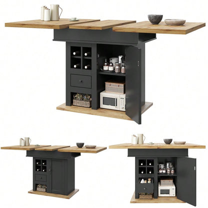 Esstisch Teleskoptisch(110-140×80cm), klappbarer Küchentisch für 4-6 Personen, Ausziehbarer Esstisch ,platzsparender Küchentisch,für Küche und Wohnzimmer,Esstisch mit Weinregal und Schubladen