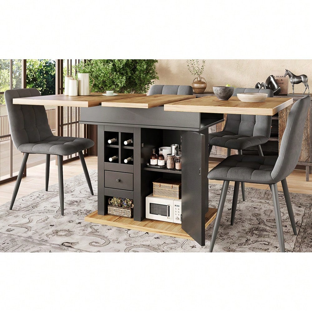 Esstisch Teleskoptisch(110-140×80cm), klappbarer Küchentisch für 4-6 Personen, Ausziehbarer Esstisch ,platzsparender Küchentisch,für Küche und Wohnzimmer,Esstisch mit Weinregal und Schubladen