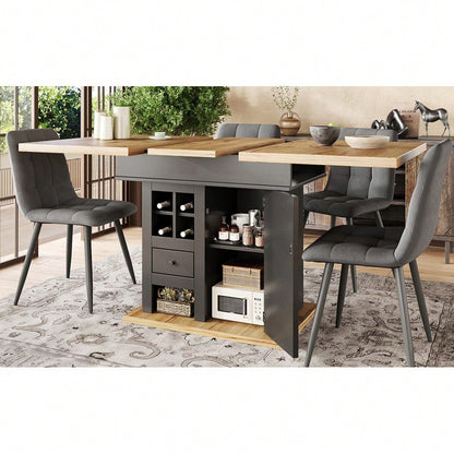 Esstisch Teleskoptisch(110-140×80cm), klappbarer Küchentisch für 4-6 Personen, Ausziehbarer Esstisch ,platzsparender Küchentisch,für Küche und Wohnzimmer,Esstisch mit Weinregal und Schubladen