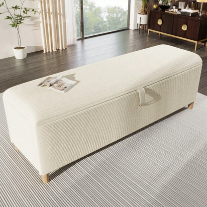 Bettbank mit Stauraum, 165 x 38 cm Bettbank, Polsterbank mit Hydraulischem Stauraum, Aufbewahrungsbox, Geeignet für Schlafzimmer, Wohnzimmer und Flur, Beiger Cord-Optik.