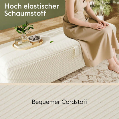 Bettbank mit Stauraum, 165 x 38 cm Bettbank, Polsterbank mit Hydraulischem Stauraum, Aufbewahrungsbox, Geeignet für Schlafzimmer, Wohnzimmer und Flur, Beiger Cord-Optik.