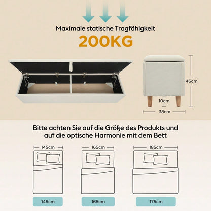 Bettbank mit Stauraum, 165 x 38 cm Bettbank, Polsterbank mit Hydraulischem Stauraum, Aufbewahrungsbox, Geeignet für Schlafzimmer, Wohnzimmer und Flur, Beiger Cord-Optik.