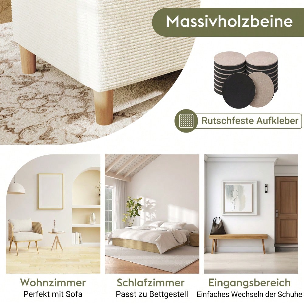 Bettbank mit Stauraum, 165 x 38 cm Bettbank, Polsterbank mit Hydraulischem Stauraum, Aufbewahrungsbox, Geeignet für Schlafzimmer, Wohnzimmer und Flur, Beiger Cord-Optik.