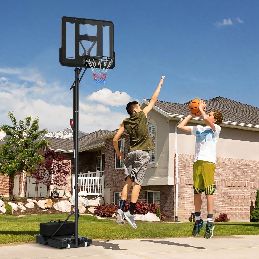 SPORTNOW Basketballkorb Outdoor, Verstellbare Korbhöhe 230-305 cm, Basketballständer mit 110 x 75 cm bruchsichere Rückwand mit Rädern, gefederter Korb, Gewicht für Erwachsene