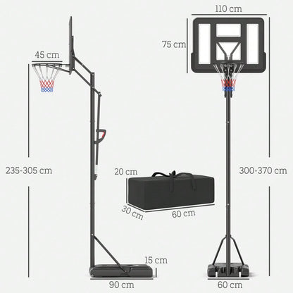 SPORTNOW Basketballkorb Outdoor, Verstellbare Korbhöhe 230-305 cm, Basketballständer mit 110 x 75 cm bruchsichere Rückwand mit Rädern, gefederter Korb, Gewicht für Erwachsene