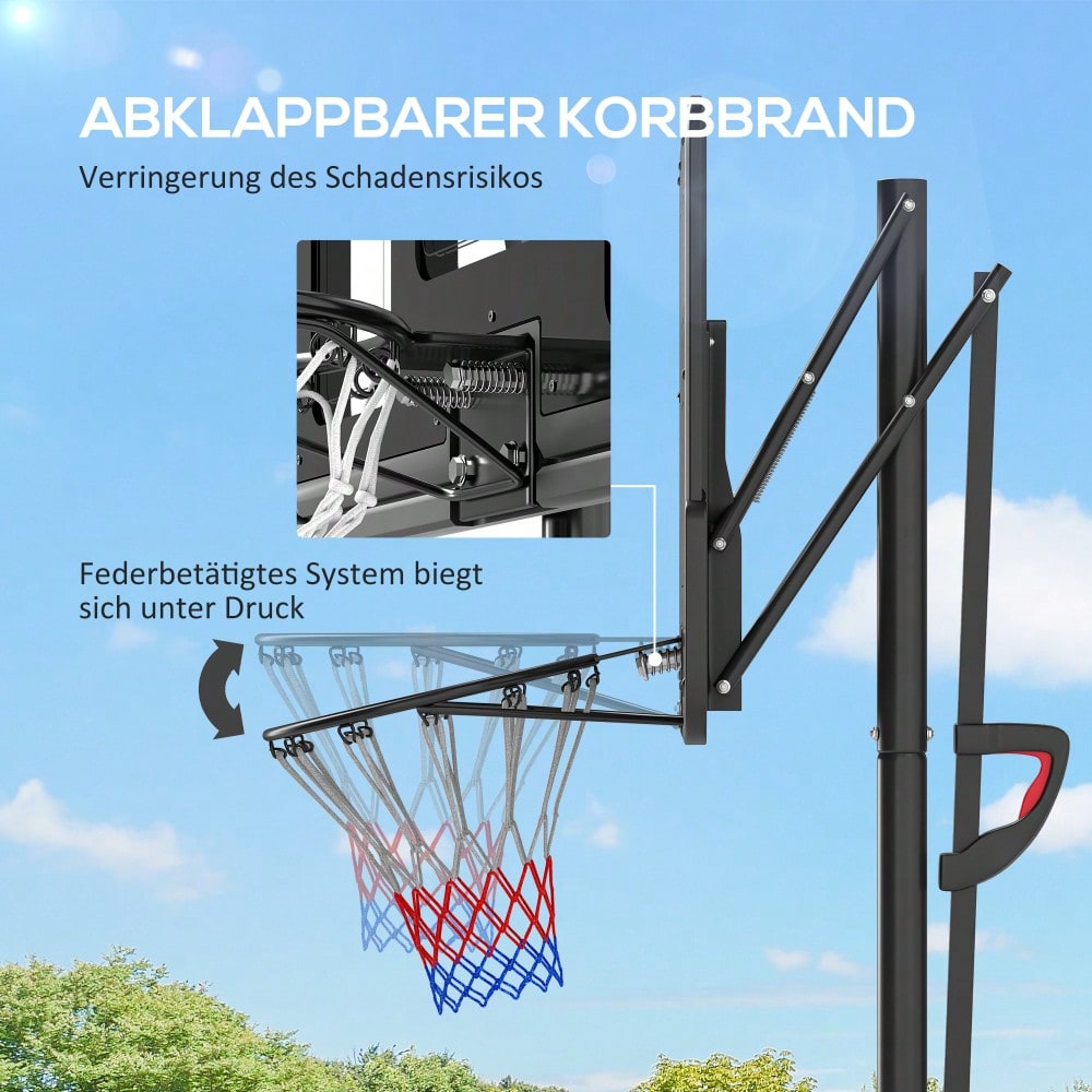 SPORTNOW Basketballkorb Outdoor, Verstellbare Korbhöhe 230-305 cm, Basketballständer mit 110 x 75 cm bruchsichere Rückwand mit Rädern, gefederter Korb, Gewicht für Erwachsene